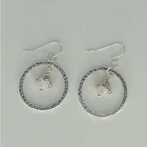 Silver Tone Hoops with Pearl Accents